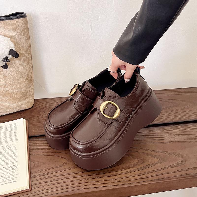 

Платформа Британский стиль маленькие кожаные туфли женские 2025 весна и осень новые однопедальные черные jk одинарные туфли популярные лоферы Doudou 40 коричневый