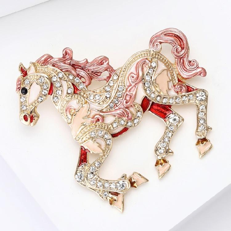 Rhinestones Embellishments Horse Brooch Enamel Animal Lapel Accessory With Crystal Details For Everyday Wear