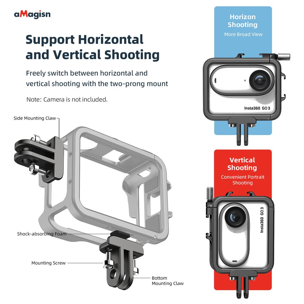 aMagisn AG01 Sports Camera Video Cage Camera Cage Aluminum Alloy with Dual Cold Shoe Mounts &