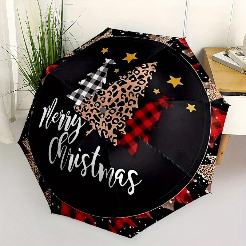 1pc Automatic Christmas Tree Ornament Umbrella - 8-Rib Compact Travel Umbrella with Festive Holiday Design, Durable Plastic &