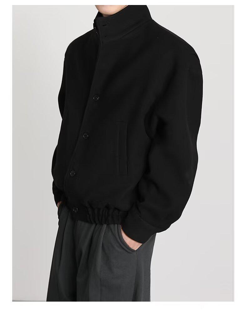 Men's High-End Woolen Stand-Collar Jacket - Korean & British Style Trend for Autumn/Spring