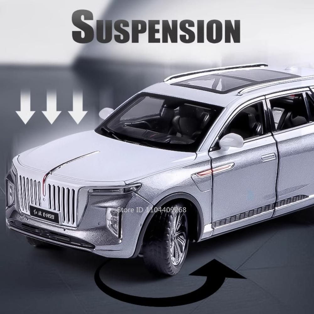 1:24 Scale HongQi E-HS9 L5 Toy Model Car Metal Diecast Light Sound Pull Back Doors Opened Vehicles Models Kids Holiday Gifts
