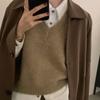 V-neck Knitted Vest for Women In Autumn and Winter, Loose and Lazy Style Wearing A Sweater and Vest Over A Pullover