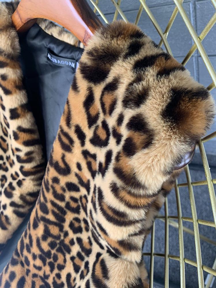 Leopard Print Faux Fur Winter Vest - Women's Mid-Length Soft Warm Coat