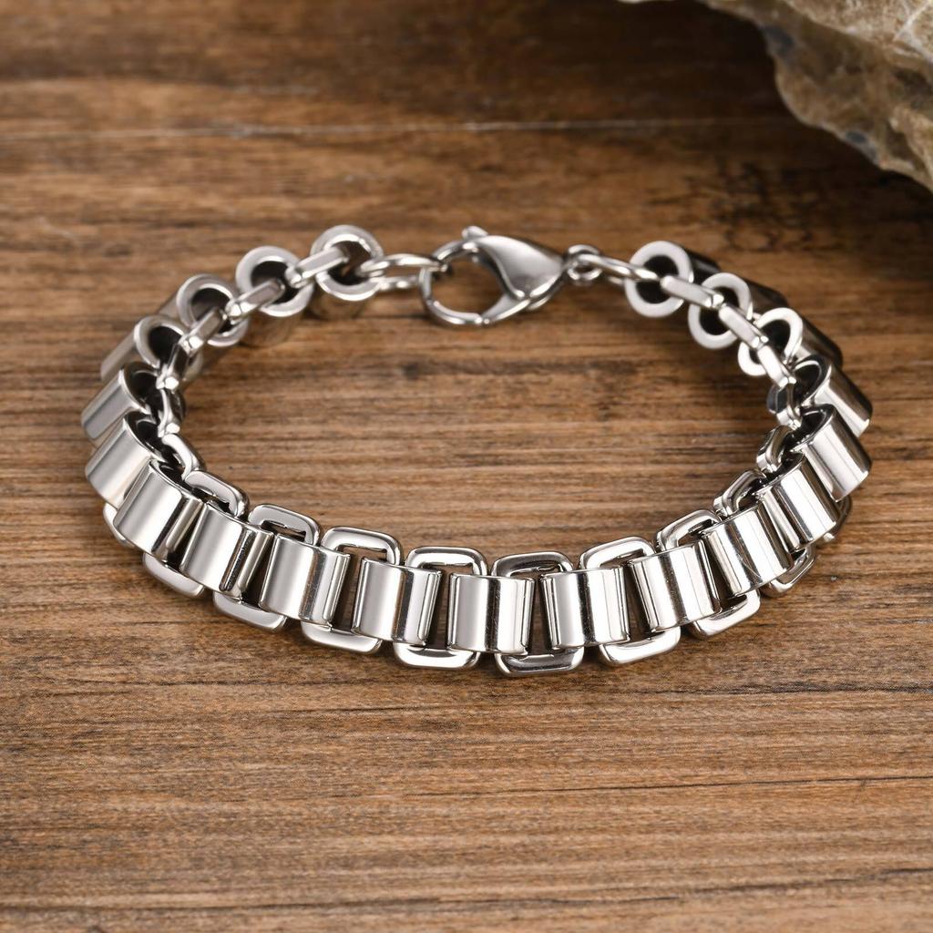 Chunky Stainless Steel Bracelets for Men,Never Fade Links&Links Wristband,New Punk Casual Jewelry Gifts for Him