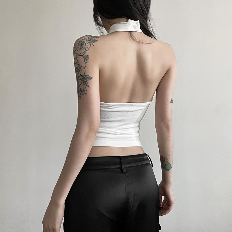 Solid Color Simple Casual All-match Cool Confident Sexy Beautiful High Street Summer Travel Women's Thin Halter Vest