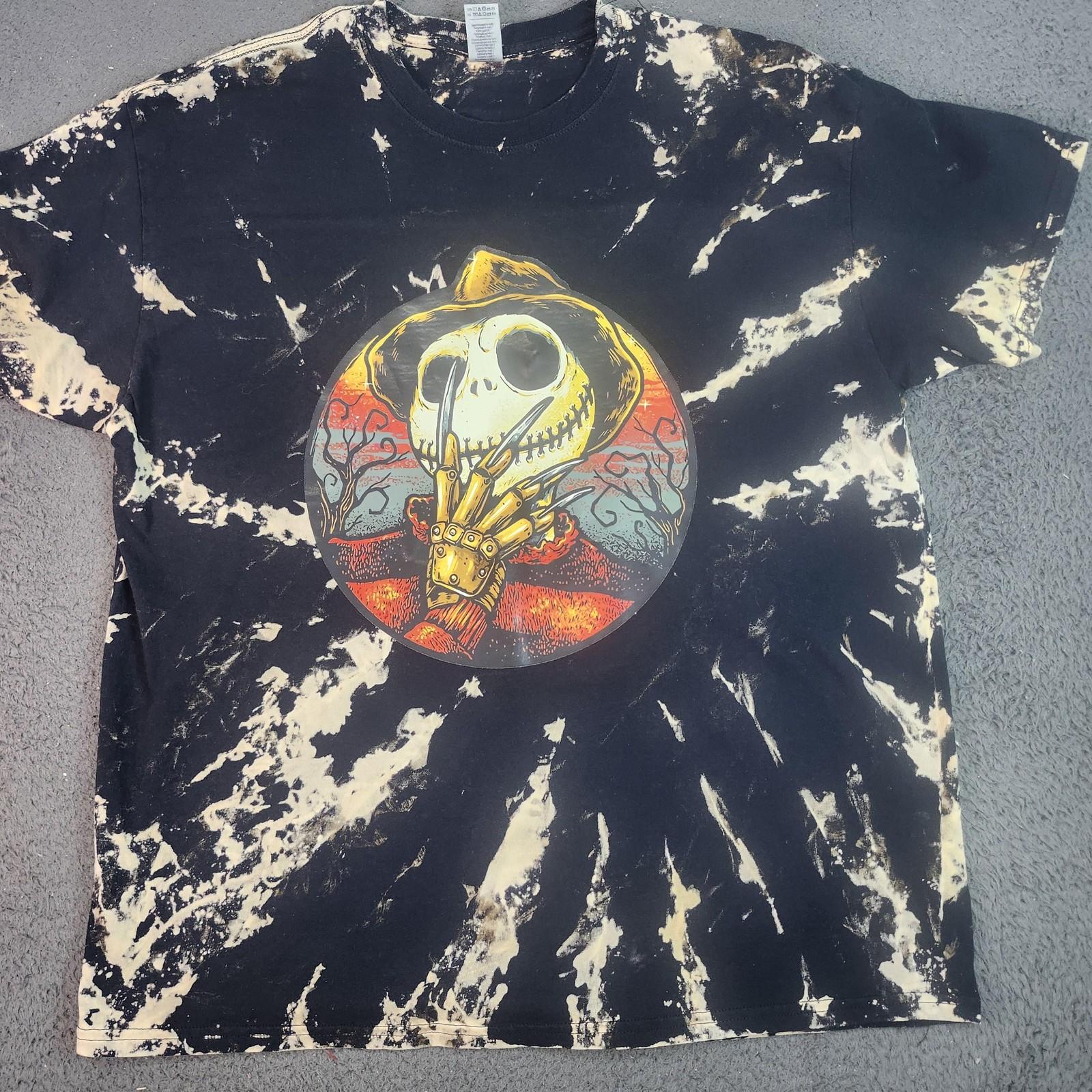 Gildan Shirt Mens XL Black Bleach Jack Skellington Freddy Krueger Horror Tee Unisex T-Shirt S