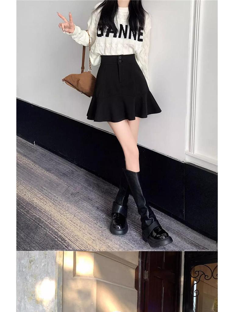 2025 New High-Waisted A-Line Fishtail Midi Skirt for Autumn and Winter
