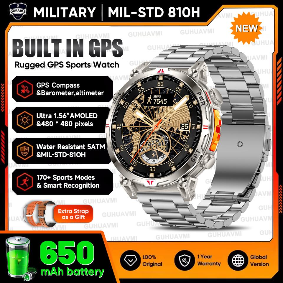 Outdoor GPS Sports Smart Watch Men Built in GPS Compass 5ATM Waterproof Bluetooth Call HD AMOLED Screen Fitness Smartwatch