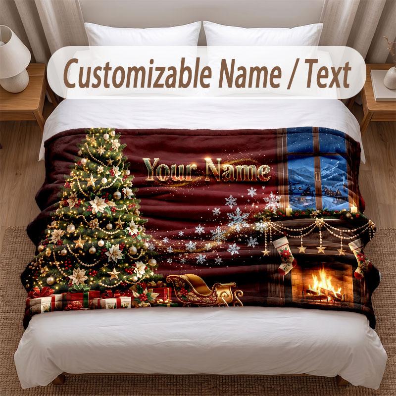 Christmas Theme Soft Blanket Personalized Custom Name Text Print Warm Blanket Home Sofa Bedroom Decor