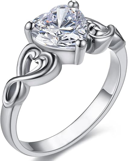 18K Rose gold Plated Love Heart Cubic Zirconia Promise Halo Engagement Promise Eternity Valentine's Day Ring for Women Size 6-10