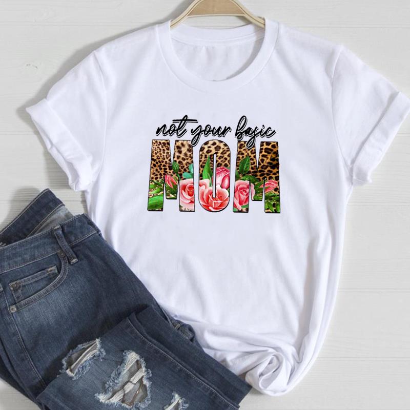 (European Size)90s Fashion Women Print Lady Female Tee Top Leopard Mom Mama Mother Love T Shirt Clothing Casual Short Sleeve Graphic T-shirt