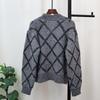 Rhombus sequined knitted cardigan women's autumn and winter new loose and versatile soft waxy design sweater jacket