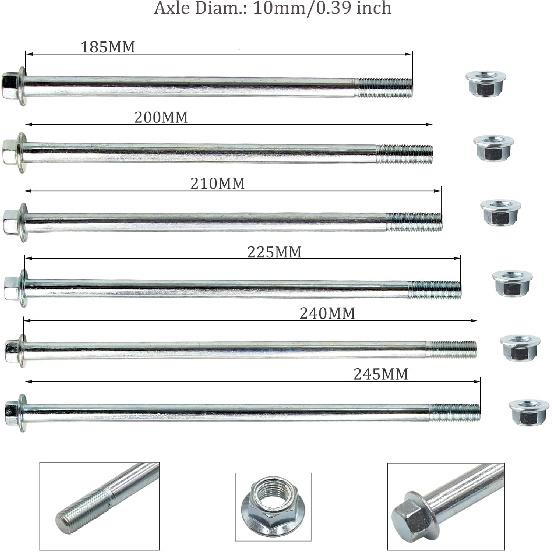 10mm Rim Wheel Axle Bolts Swing Arm Bolt for Dirt Pit Pro Bike Motorcycle (AXLE LENGTH 225mm)
