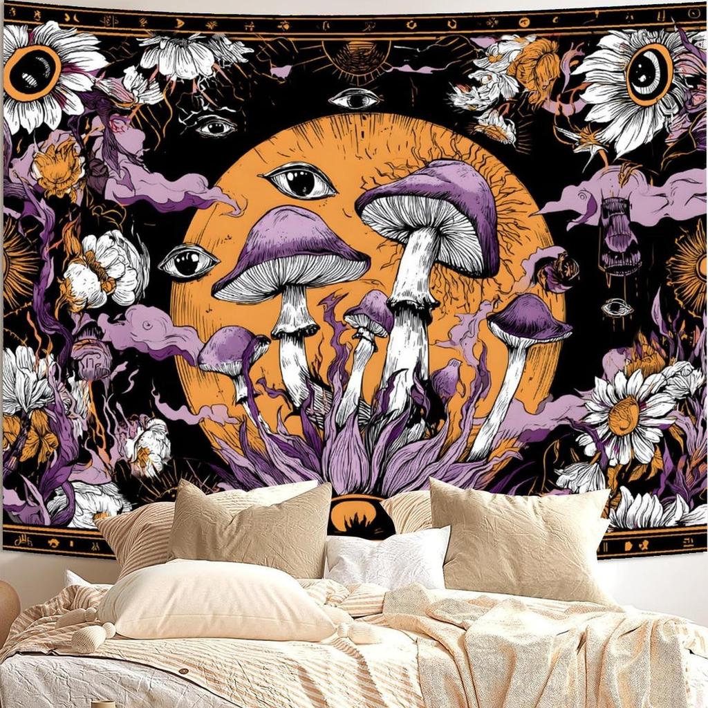 VIKAMA Mushroom Tapestry Bohemian-Style Bedroom Hanging Charming Aesthetic Wall Decoration Living Room & Dormitory Decor