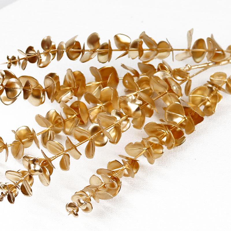 Golden Floral Bouquet: Ginkgo Leaves, Eucalyptus, Red Holly Berries - New Year Lucky Decoration Ornaments