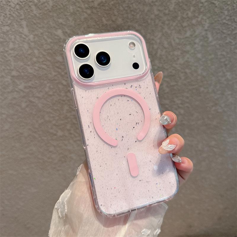 Premium Glitter Magnetic Stand Case for Apple 17 – Acrylic Transparent, Drop-proof, Fits Apple 15. iPhone 16 Pro