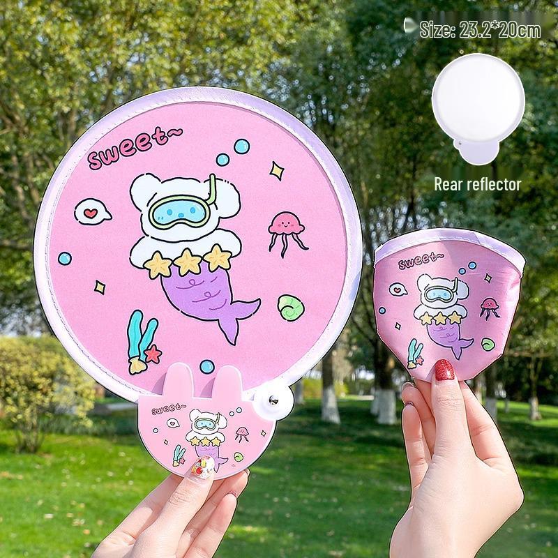 

Reflective Cartoon Folding Fan with Selfie Fill Light - Portable Handheld Mini Fan for Photography