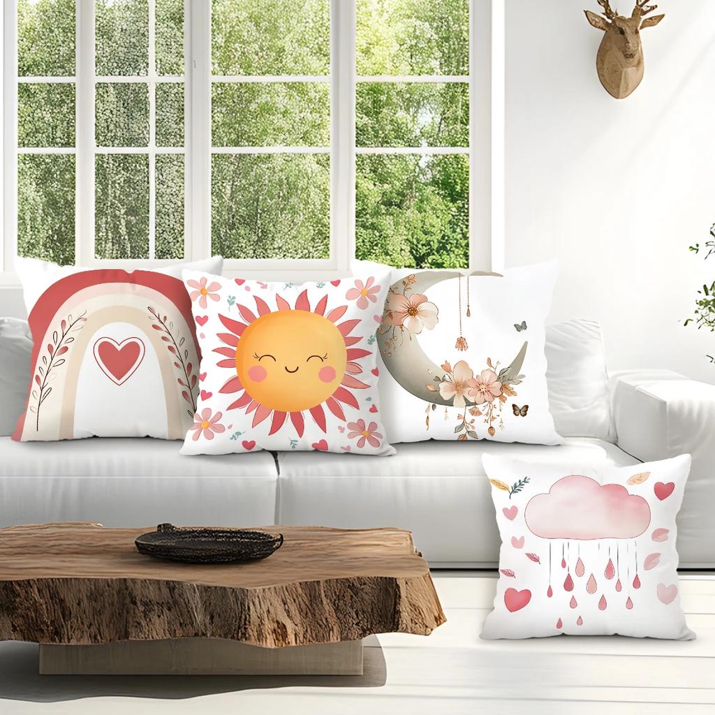 4pcs/set Rainbow Heart Cloud Decoration Cushions Pillowcase Polyester Cushion Cover Throw Pillow Pillowcover Home Car Sofa Decor