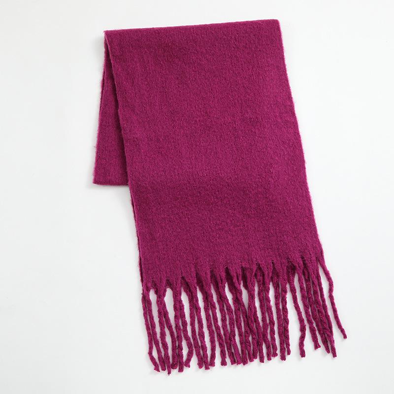 Men's and Women's Thick Woolen Scarf: Solid Color Knitted, Warm, Tassel-Edged, Imitation Cashmere for Winter