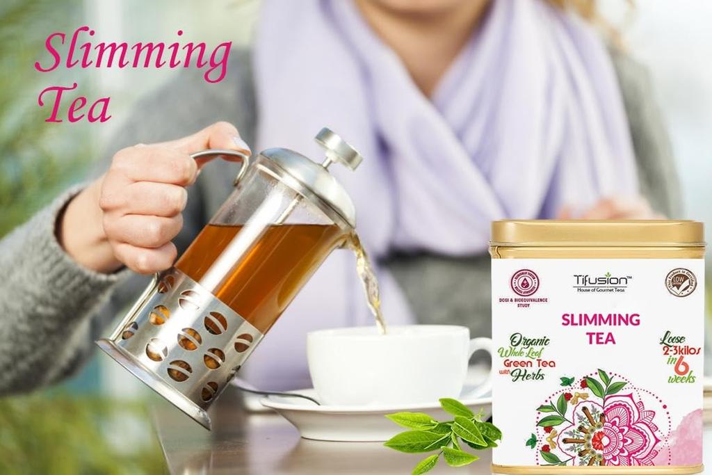 Tifusion Slimming Healthy Green Tea for with Garcinia, Cinnamon, Ginger, Ashwagandha, Tulsi | Natural Herbal Whole Loose Leaf With Herbs| 1