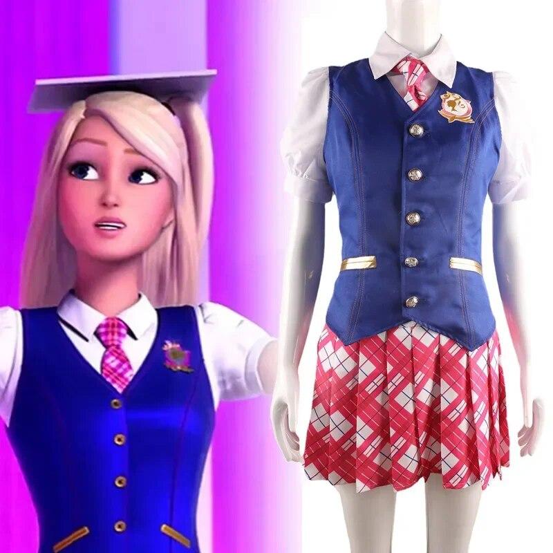 

Аніме фільм Barbi e Princess Charm School Delancey DE Wen Cosplay Costume Woman Top Skirt Suit Uniform Set Halloween Costumes XL
