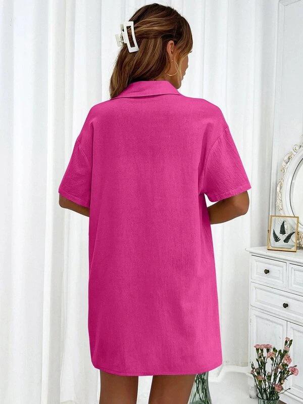 Women's Solid Color Short Sleeve Casual Shirt & Shorts Set - Loose & Stylish Two-Piece