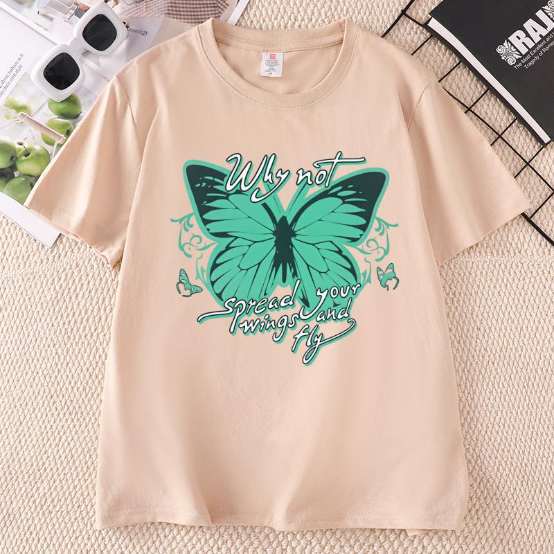 Funny Butterfly Tshirt Casual Short Sleeve Cotton Printed TShirt Unisex Casual Crew Neck Short Sleeve T Shirt Streetwear