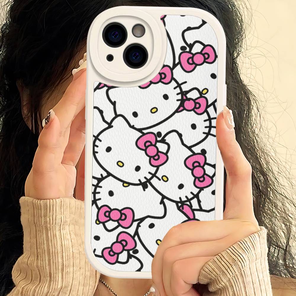 H-Hello Kitty Leather Phone Case For IPhone 15 14 13 Pro Max 12 11 16 Plus Phone Cover