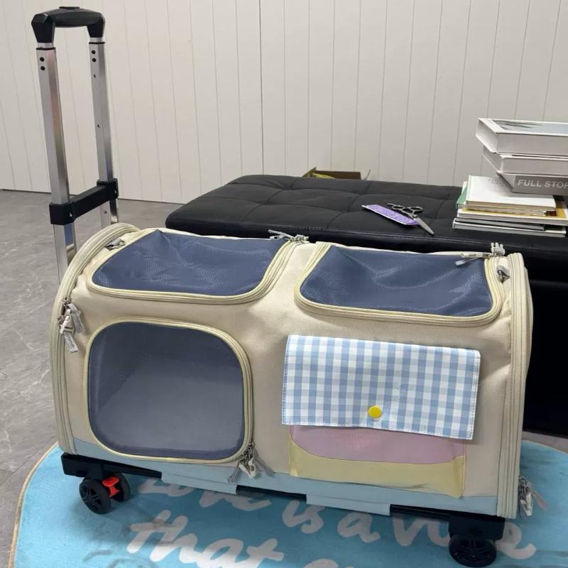 Pet Backpack for Travel Foldable Cat Carrier with Telescopic Handle Large Capacity Kitten Bags Lightweight Puppy Trolley Crate