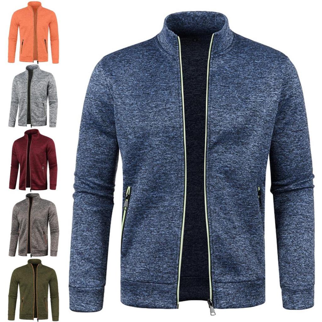 Autumn and Winter Men's Long Zipper Knit Sweater Sleeves Thin Velvet Trendy Tops Sweater Jackets Plus Size Men