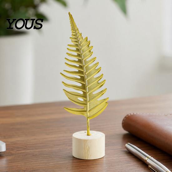 Desktop Leaf Decoration Gold Leaf/Feather Ornaments with Weighted Round Base, Metal 3D Log Base Decor for Home Office Gift And Display Accents Elegant