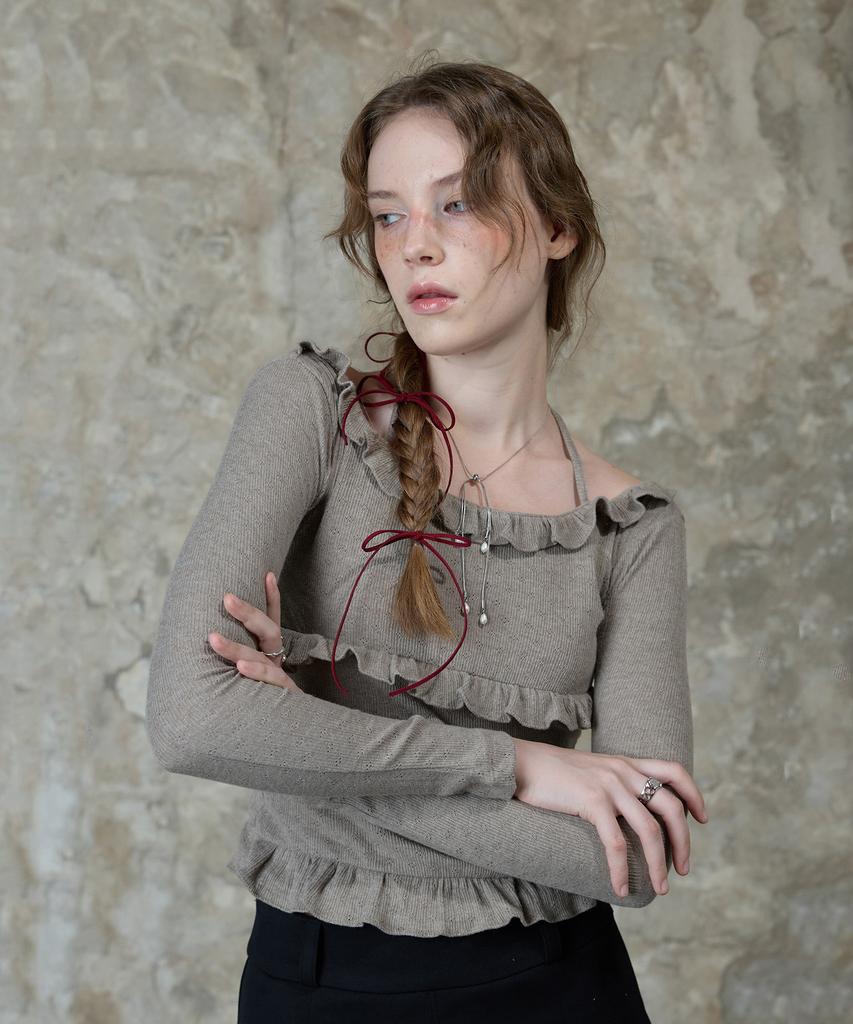 LARTIGENT L13 Frill Halter Sleeve(Brown)