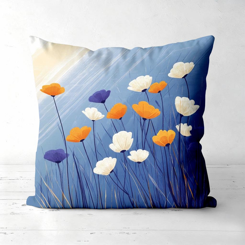 Floral Patterned Cushions Blue with Bird Design Polyester Pillowcase, Sofa Decorative Cushion Cov Headboard Pillow