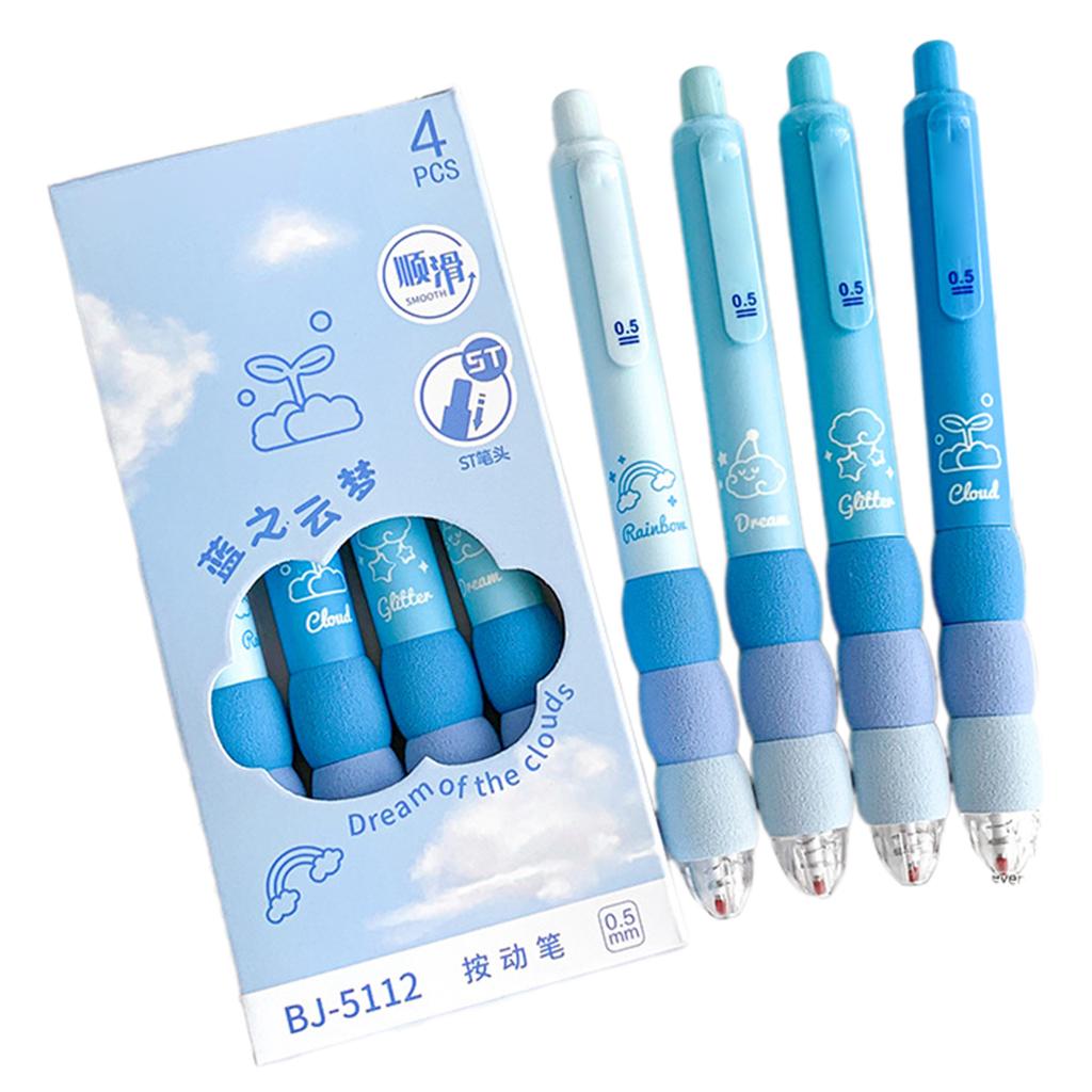 Cartoon Student Students Gel Pens Sponge Grip Retractable Gel Pen Fast Dry 0.5mm Fine Point Black Gel Pens For School 4pcs