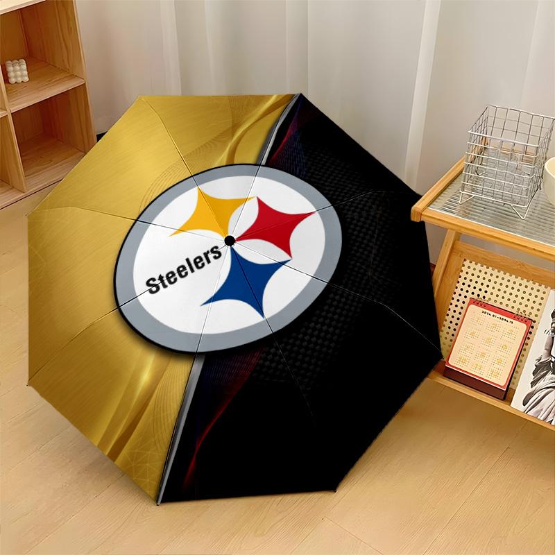 Pittsburgh Steelers Print Auto 8?Ribs Folding Umbrella Wind Resistant Lightweight Automatic Umbrella For Daily Travel