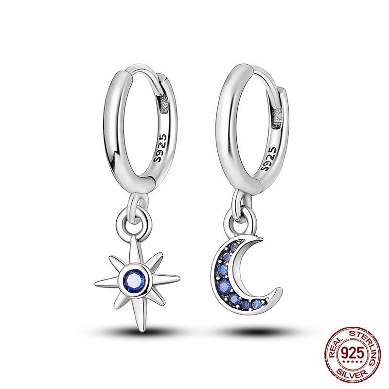 Charms Double Hoop Earrings For Women 100% 925 Silver Cubic Zircon Heart Star Moon Earrings Elegant Birthday Jewelry Gifts