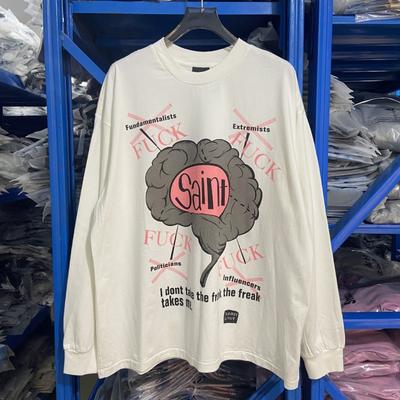 Mens Oversized Retro Streetwear Long Sleeve Tee With Vintage Print Cotton Loose Fit Casual Top