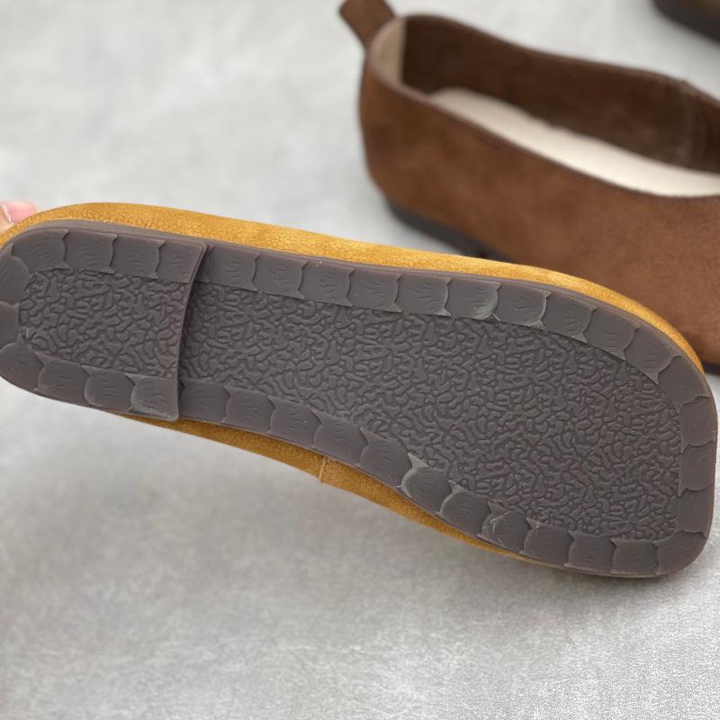 Johnature Echte Leder Flache Slip-on Schuhe Lässige Quadratische Zehenpartie Bequeme Weiche Sohle Damen Flats