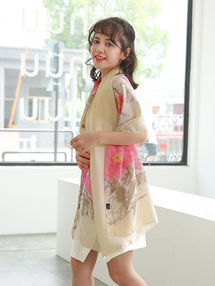 High Quality Elegant Women Silk Scarf Sarong Beach Wrap Long Shawl Satin Floral Print Bandana Hijab Mujer Scarve Foulard Pareo