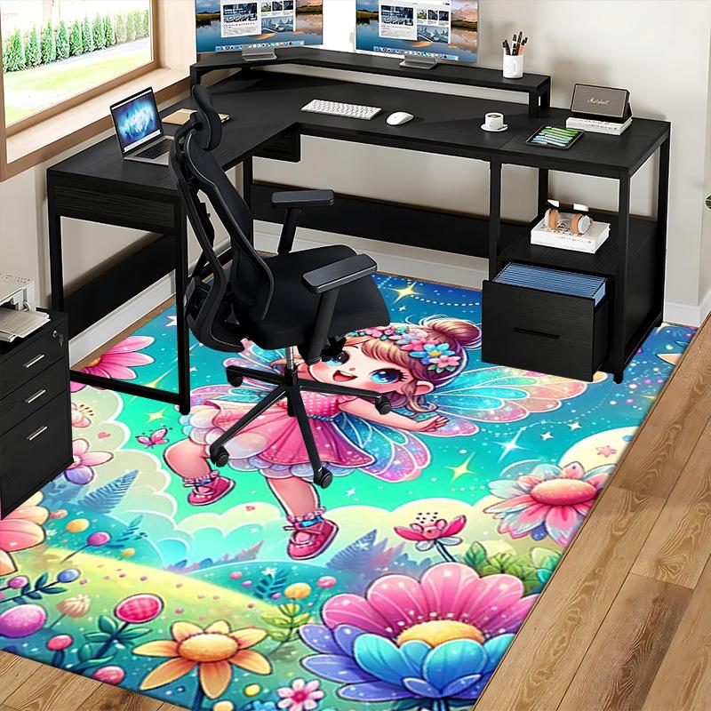 1pc Anime Fairy Chair Mat - Fantasy Floral Office Rug, Non-Slip Carpet for Desk Chairs, Decorative Gift for Anime Lovers, Suitable for Home and Office