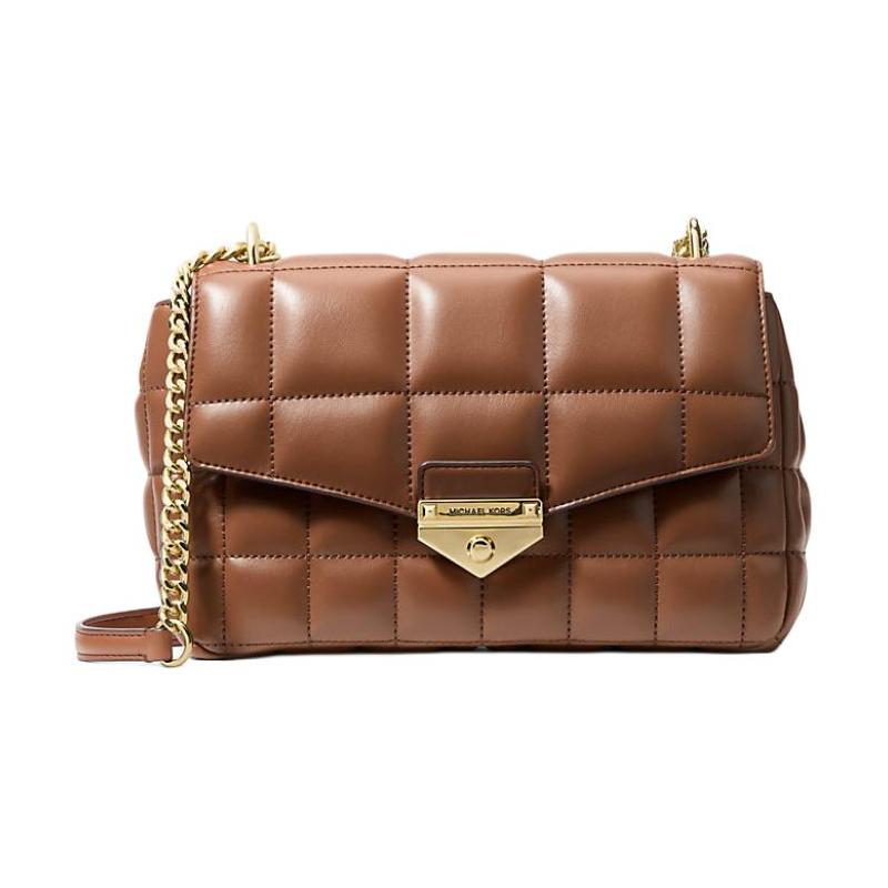 MICHAEL KORS Soho letter logo metal fastener polyurethane and polyester (polyester fiber) envelope bag crossbody shoulder bag large size women s brown золотой
