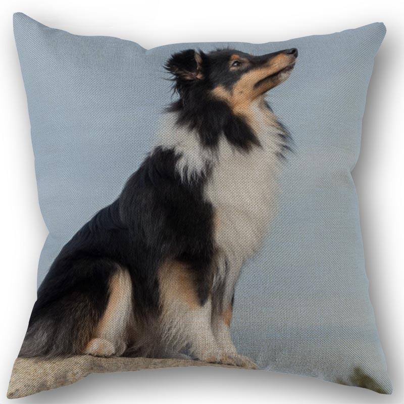 New Custom Dog Sheltie Pillowcase Cotton Linen Fabric Square Zipper Pillowcase 45X45cm Wedding Decorative Pillow Cover