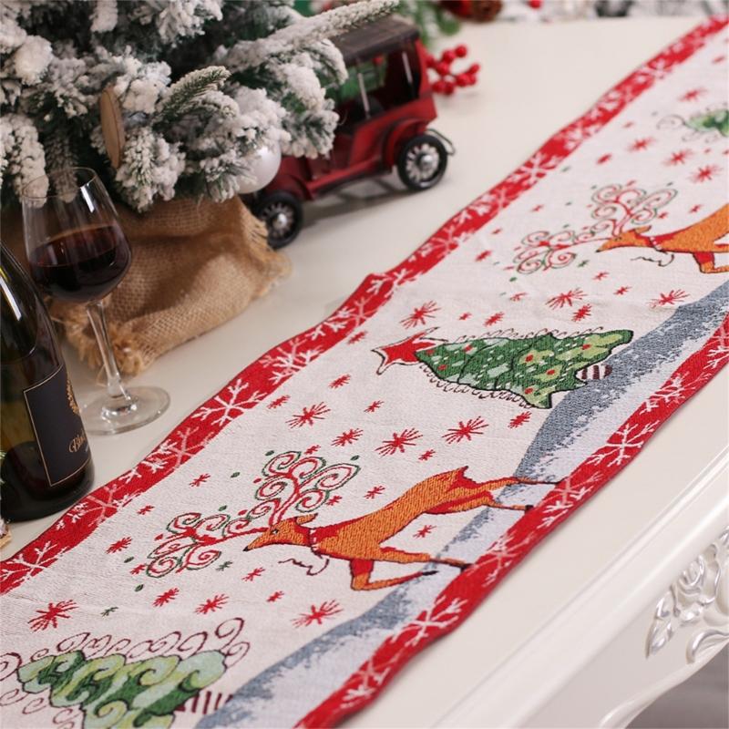 Christmas Table Runner with Tassels 68Inches Long Seasonal Winter Christmas Holiday Tablecloth Cover Table Decorations