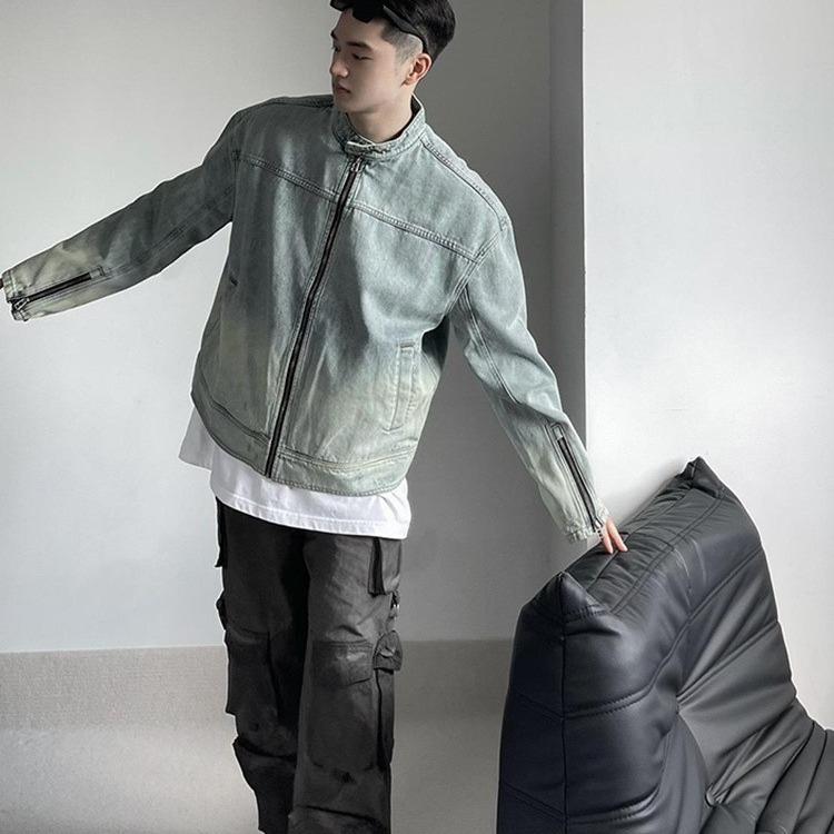 Men's Retro Washed Distressed Denim Zipper Jacket - Loose Casual Versatile Trendy Top