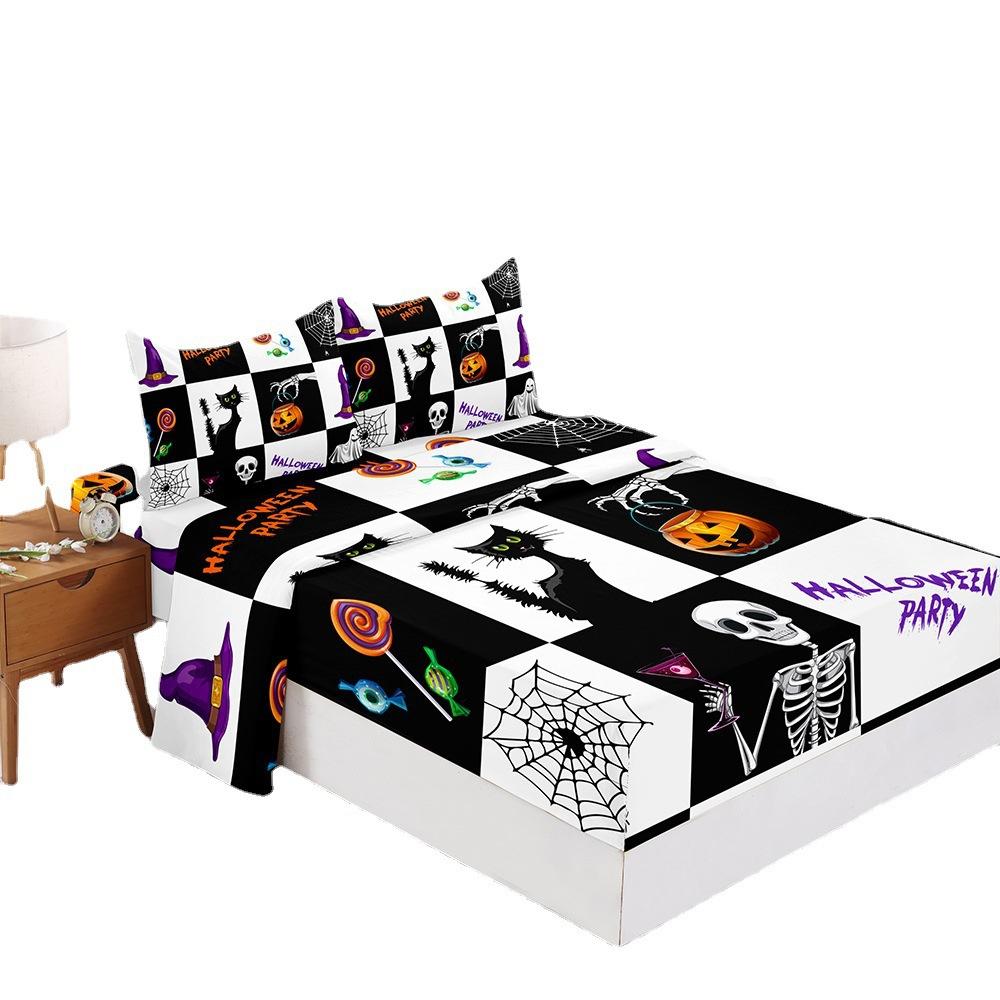 Four-Piece Mattress Set 3D Digital Printing Mattress Protective Cover Halloween Witch Mattress