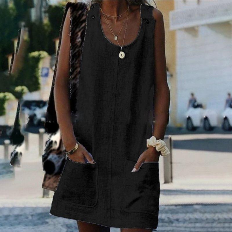 Sexy Women V Neck Sleeveless Pocket Blouse Shirt  Evening Party Beach Mini Dress