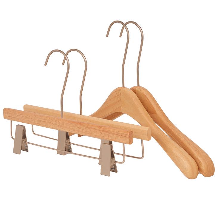 New Women's Non-Slip Solid Wood Hangers with Pants Clips