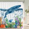 Dolphin Shower Curtain Blue Underwater World Marine Life Polyester Fabric Kids Ocean Theme Bathroom Decor Set With 12 Hooks