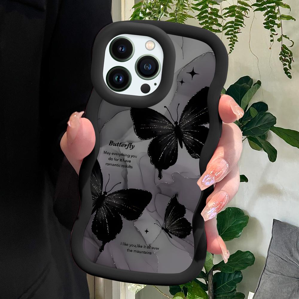 

Черный чехол-бабочка для iPhone 11 12 13 14 15 Pro Max 6 6S 7 8 Plus Xs Wave Edge противоударный защитный резиновый чехол iPhone 15 чёрный